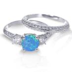 Round Simulated Blue Fire Opal Dual Layered Clear CZ Wedding Engagemen