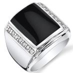 Peora Mens Black Onyx Aston 925 Sterling Silver CZ Ring Size 9