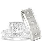 Wedding Ring set, His &amp; Hers 3 Pieces 925 STERLING SILVER &amp; STAINLESS