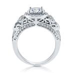 BERRICLE Rhodium Plated Silver Cubic Zirconia CZ Art Deco Halo Engagem