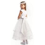 Beaded Waist Layered Organza Holiday Communion Flower Girl Long Dress