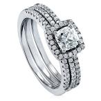 BERRICLE Rhodium Plated Sterling Silver Cubic Zirconia CZ Halo Engagem