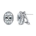 BERRICLE Rhodium Plated Sterling Silver Oval Cut Cubic Zirconia CZ Hal