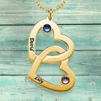 Gold Plated Double Open Heart Pendant Necklace with Birthstones - Cust