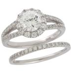 Sterling Silver Round CZ Halo Split Shank Engagement Ring and Wedding