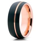 Silly Kings 8mm Brushed Black Tungsten Carbide Wedding Band Rose Gold