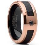 Rose Tone Tungsten Carbide Wedding Band with Black Diamond and Carbon