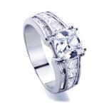 Sterling Silver 1.5ct Cushion Cut CZ Baguette Accent Band Wedding Enga