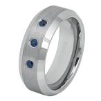 Double Accent 8MM Comfort Fit Tungsten Carbide Wedding Band Beveled Ed