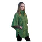 Double Collar Aran Cape with Celtic Knot Zipper Green