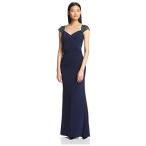 JS Boutique Women's Beaded Short Sleeve V Neck Rouched Jersey Gown, Na