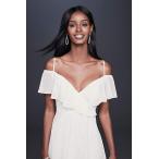 Flounced Cold Shoulder Short Faux-Wrap Dress Style W60034, Ivory, 8