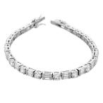 925 Sterling Silver Round Baguette White Clear CZ Classic Tennis Brace