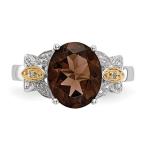 Sterling Silver &amp; Solid 14k Brown Simulated Smokey Quartz and Diamond