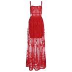 Sunlen Women's Red Lace Embroidery Bandage Wedding Party Dress Floral