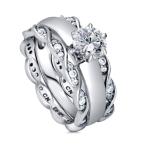 BERRICLE Rhodium Plated Silver Cubic Zirconia CZ Solitaire Woven Engag