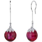 Double Sided Checkerboard Cut 20.00 Carats Created Ruby Dangle Earring