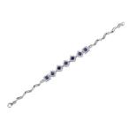 Created Blue Sapphire Bracelet Sterling Silver Halo Style CZ Accent