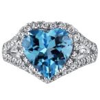 5.25 Carats Heart Shape Swiss Blue Topaz Ring Sterling Silver Size 7