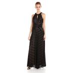 London Times Women's Burnout Stripe Halter Maxi, Black, 8