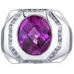 Mens 5.50 Carats Created Purple Sapphire Ring Sterling Silver Size 12