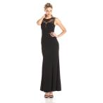 JS Collection Women's Column Crepe and Mesh Gown with Tattoo Lace Deta