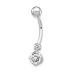 JewelryWeb Solid 10k White Gold Double Cubic Zirconia Drop Dangle Bell