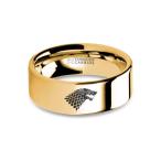 Game of Thrones Stark Wolf Head Engraving Gold Tungsten Ring - 8 mm