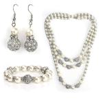 United Elegance Stunning Faux Pearl Set - Graduated 3-Strand Necklace,
