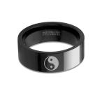 Chinese Yin Yang Symbol Engraved Black Tungsten Wedding Ring - 8 mm