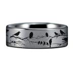 Friends of Irony Silver Tungsten Carbide Raven and Branches Wedding Ba