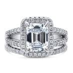 BERRICLE Rhodium Plated Sterling Silver Emerald Cut Cubic Zirconia CZ