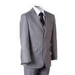 Boys Slim Fit Suit Light Grey with Black Dress Tie (10)