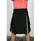 Men ' s Hybrid Utility Kilt Black &amp; Irish Tartan (Belly Button 38)