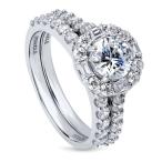 BERRICLE Rhodium Plated Silver Cubic Zirconia CZ Art Deco Halo Engagem