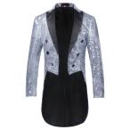 Mens Tails Slim Fit Tailcoat Sequin Dress Coat Swallowtail Dinner Part