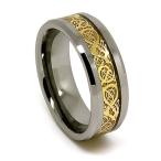 8mm Polished Tungsten Wedding Band with Golden Colored Celtic Dragon I