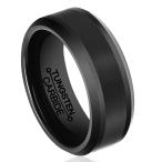 HSG Tungsten Rings for Men 8mm Black Plating Brushed Center Beveled Ed