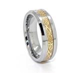 7mm Polished Tungsten Wedding Band with Golden Colored Celtic Dragon I