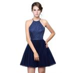 anmor Women's Short Beaded Prom Dress Halter Homecoming Dress Backless