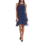 S.L. Fashions Women's Sleeveless Tiered Cocktail Dress, Navy Solid 14