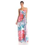 Donna Morgan Women's Laura Strapless Long Chiffon Printed Dress, Taffy