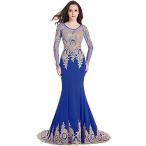 Women's Crystals Lace Applique Long Formal Mermaid Evening Prom Dresse