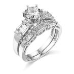 TWJC 14k White Gold SOLID Wedding Engagement Ring and Wedding Band 2 P