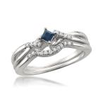 10k White Gold Princess-cut Sapphire &amp; Round Diamond Engagement Bridal