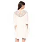 Halston Heritage Women's Flowy Short Sleeve High Neck Dress with Lace,