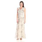 Tadashi Shoji Women's Two-Tone Lace Gown with V-Neck, Latte/Pumice 8