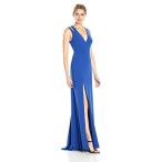 Halston Heritage Women's Sleeveless Deep V Neck Crepe Gown with Back C