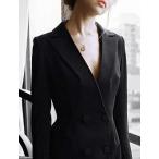 Sunlen Women's Deep V Long Sleeve Blazer Mini Dress Gold Buttons Elega
