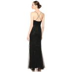 Marina Women's Spaghetti Strap Beaded Gown with Criss Cross Back, Blac